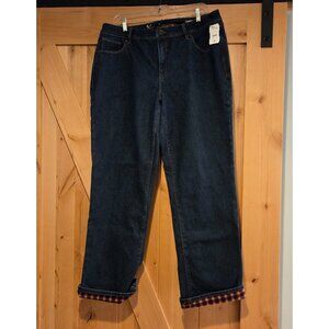 New! Natural Reflection Denim Women Sz 16 Comfort Stretch Fleece Lined Dark Wash